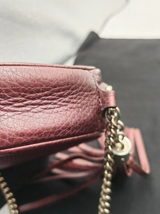 Gucci #R Metallic Burgundy Leather Mini Soho Disco Chain Crossbody Bag - Picture 2 of 10